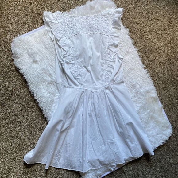 Free People Half Moon Mini Dress Crochet Sleeveless Ruffle White Cotton Medium - Picture 2 of 14